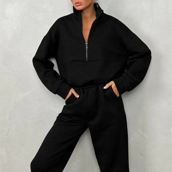 Ensemble de survêtement femme – Coupe décontractée – Col zippé – Coton doux