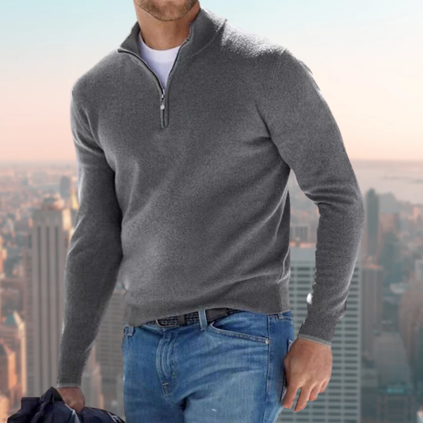 Sweatshirt homme – Coupe droite – Coton doux – Col montant zippé – Style casual