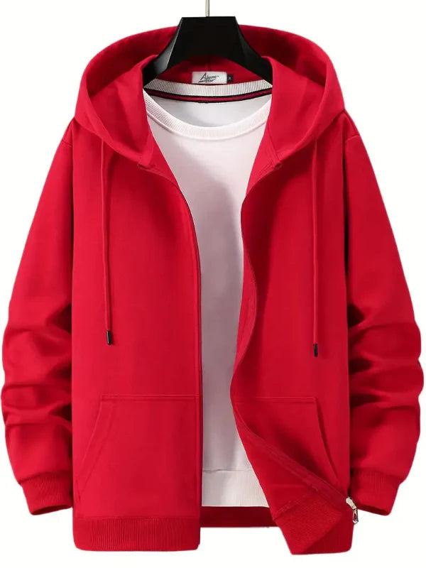 Sweat à capuche zippé homme – Coupe décontractée – Coton – Poches avant – Style casual