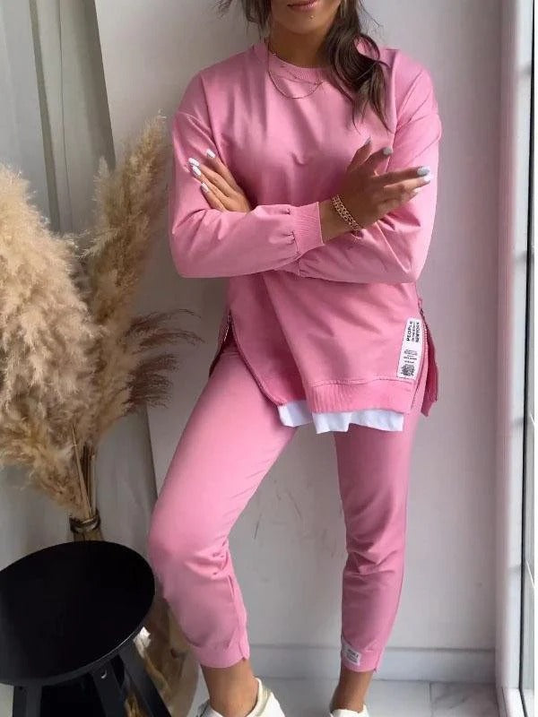 Ensemble féminin de détente – Sweat oversize col rond et jogger fuselé – Mélange coton respirant