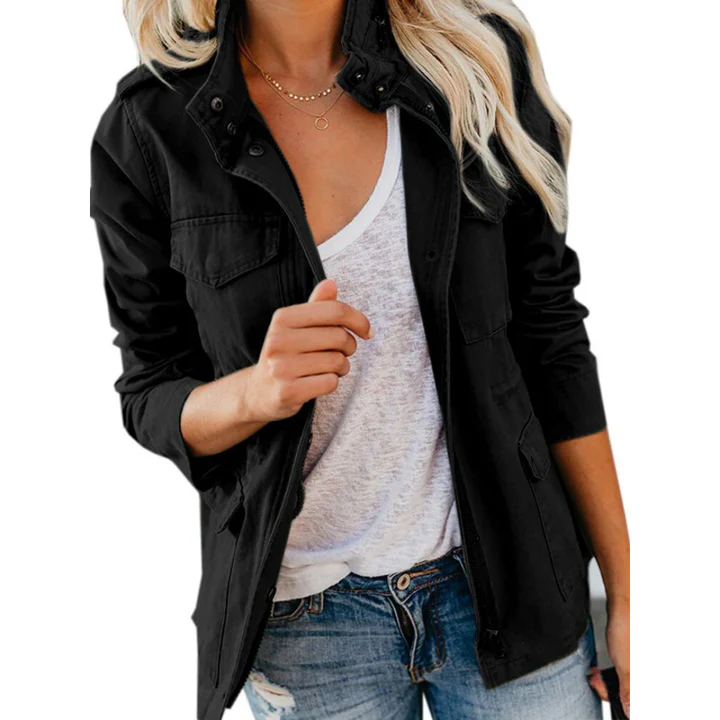 Veste femme – Coupe décontractée – Style utilitaire – Coton mélangé – Multi-poches