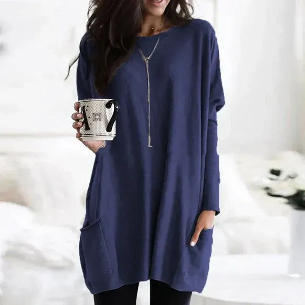 Tunique femme – Coupe oversize – Maille douce – Épaules tombantes – Poches latérales
