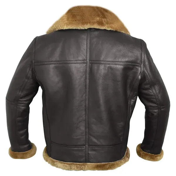 Blouson bomber homme – Cuir shearling véritable – Coupe oversize – Col à boucle