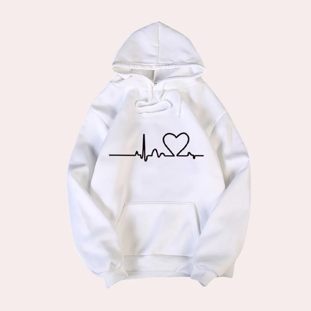 Sweat à capuche femme – Coton doux – Coupe décontractée – Poche frontale – Graphique cœur EKG