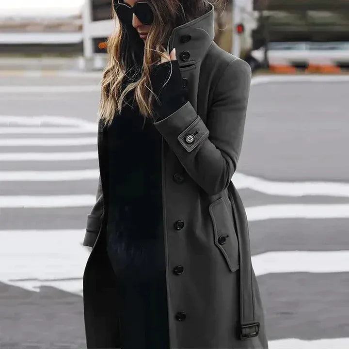 Manteau trench femme – Laine mélangée – Coupe ajustée – Double boutonnage ceinturé