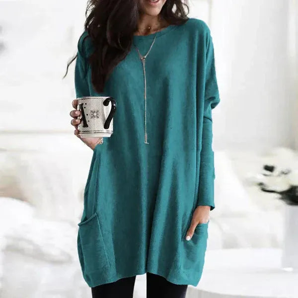 Tunique femme – Coupe oversize – Maille douce – Épaules tombantes – Poches latérales