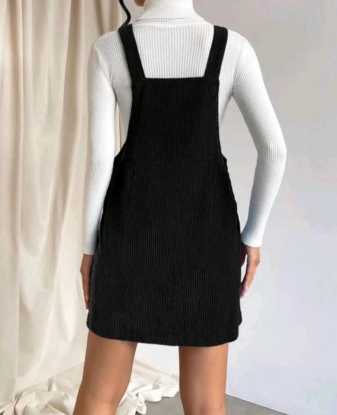 Robe Midi Femme – Côtelée – Coupe Décontractée – Bretelles Réglables – Poche Avant