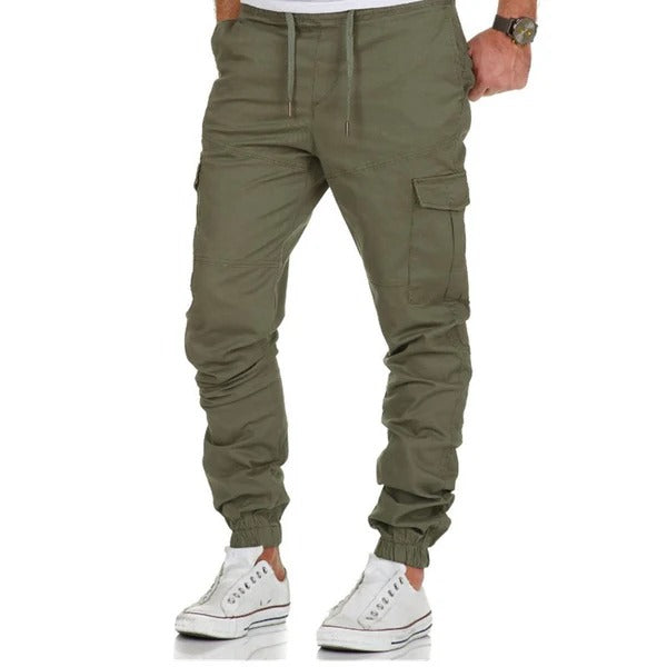 Pantalon cargo homme – Coupe décontractée – Taille élastique – Jambe fuselée – Coton