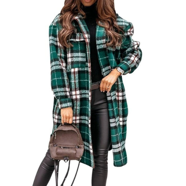 Veste femme – Coupe oversize – Motif à carreaux – Laine mélangée – Longueur genou