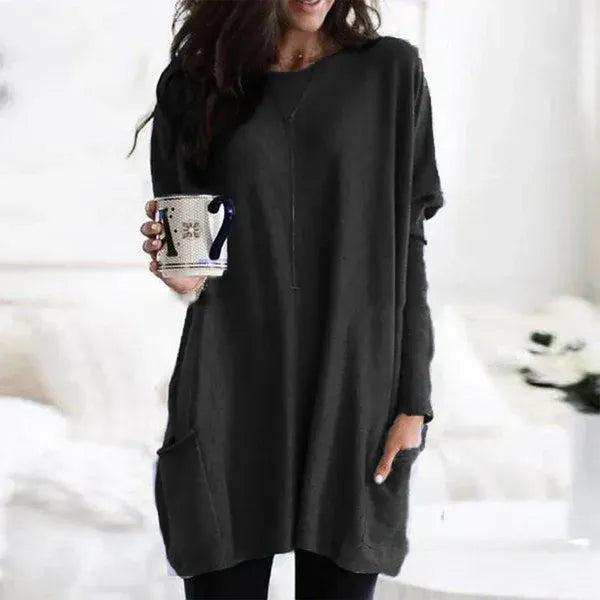 Tunique femme – Coupe oversize – Maille douce – Épaules tombantes – Poches latérales