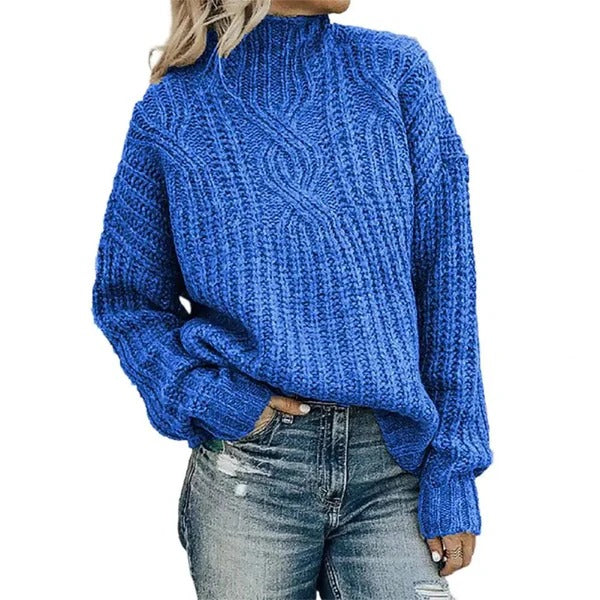 Pull femme – Coupe oversize – Tricot torsadé – Épaules tombantes – Col montant