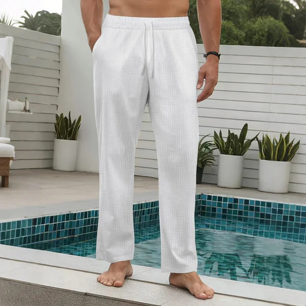 Pantalon homme – Coupe décontractée – Tissu texturé – Taille élastique – Longueur totale