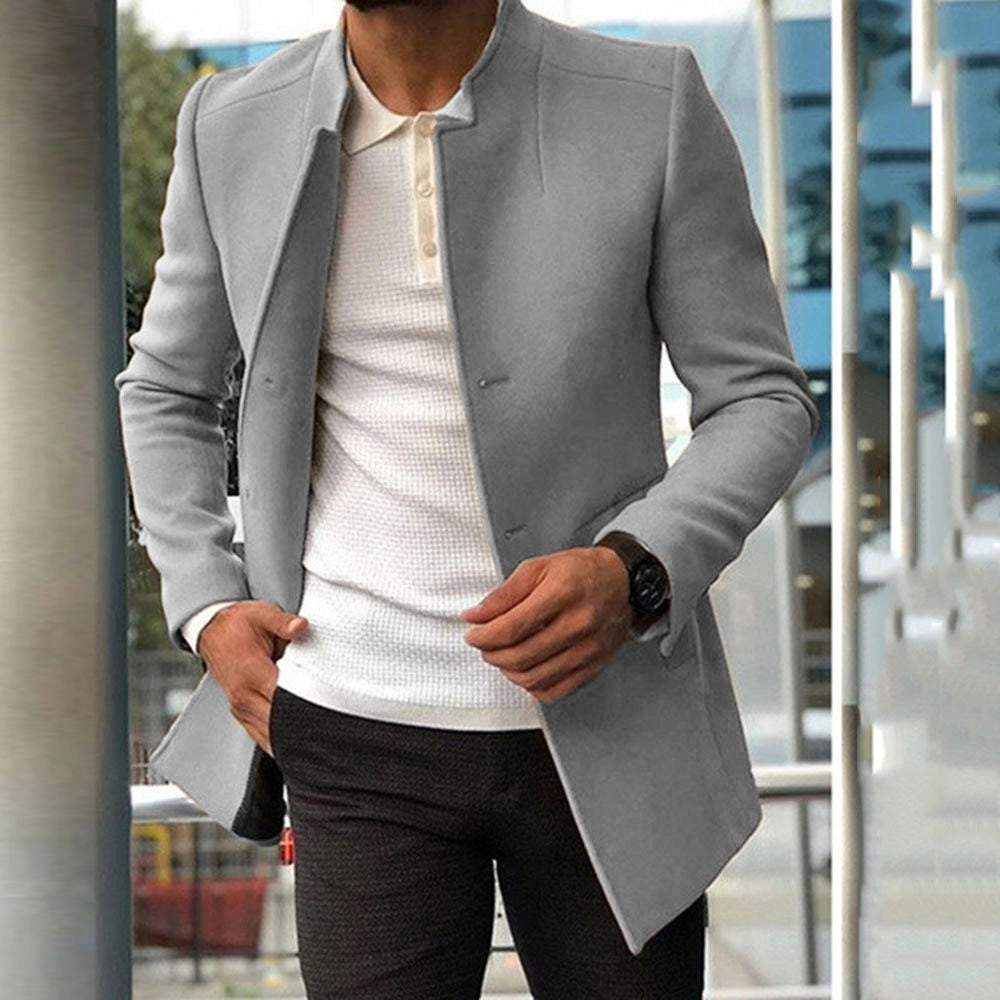 Manteau homme – Coupe slim – Laine – Col mao – Longueur mi-hanche – Style habillé