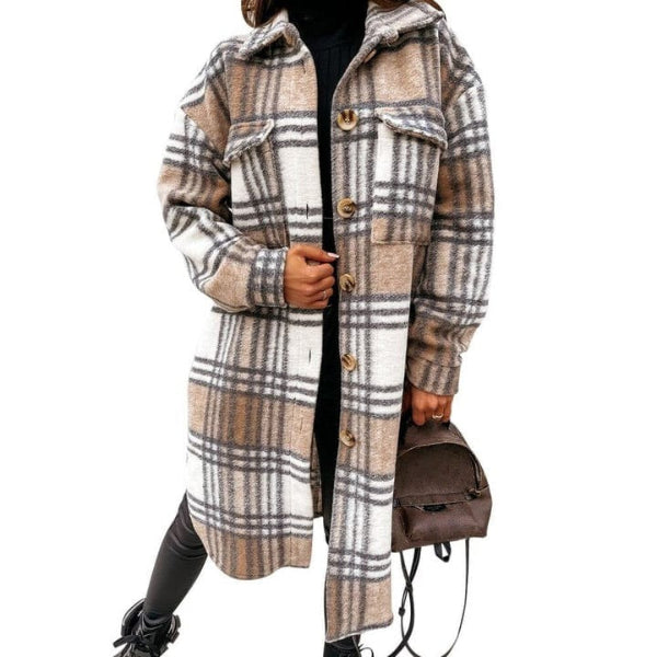 Veste femme – Coupe oversize – Motif à carreaux – Laine mélangée – Longueur genou