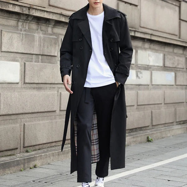 Manteau trench homme – Coupe ajustée – Coton – Double boutonnage – Longueur complète