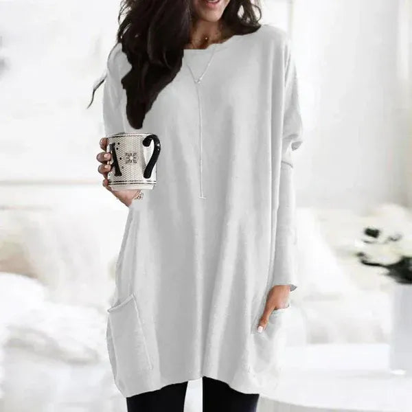 Tunique femme – Coupe oversize – Maille douce – Épaules tombantes – Poches latérales