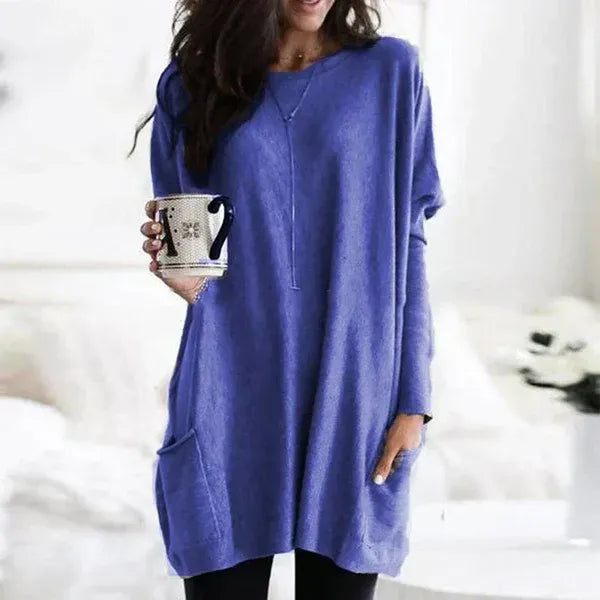Tunique femme – Coupe oversize – Maille douce – Épaules tombantes – Poches latérales