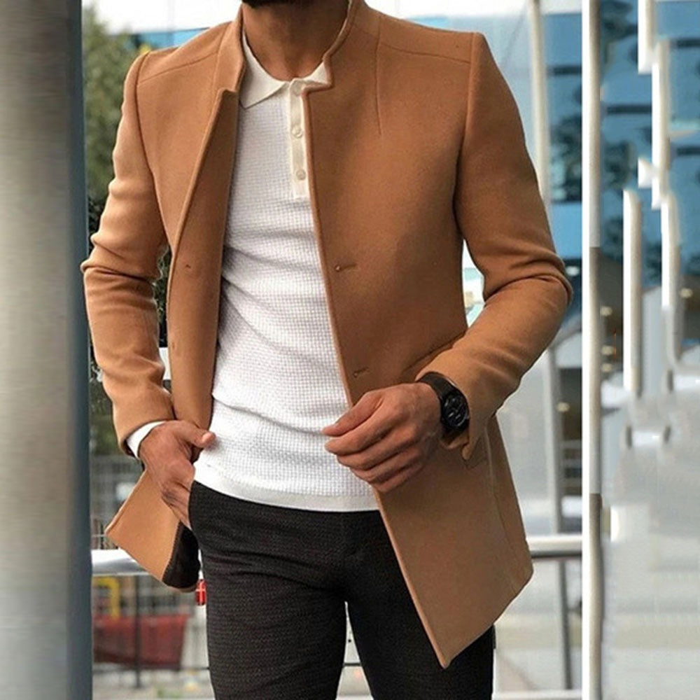 Manteau homme – Coupe slim – Laine – Col mao – Longueur mi-hanche – Style habillé