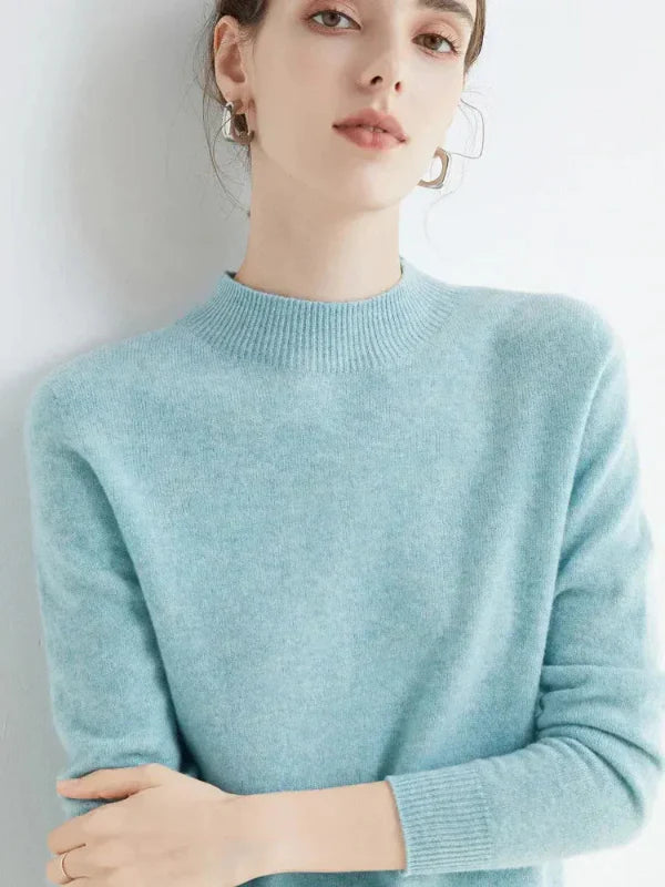 Pull femme – Coupe droite – Laine douce – Manches longues – Col rond côtelé