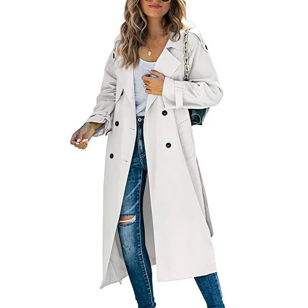 Manteau trench femme – Coupe cintrée – Coton – Long – Ceinture – Double boutonnage