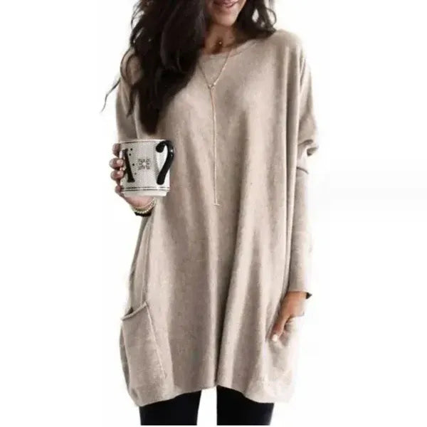 Tunique femme – Coupe oversize – Maille douce – Épaules tombantes – Poches latérales