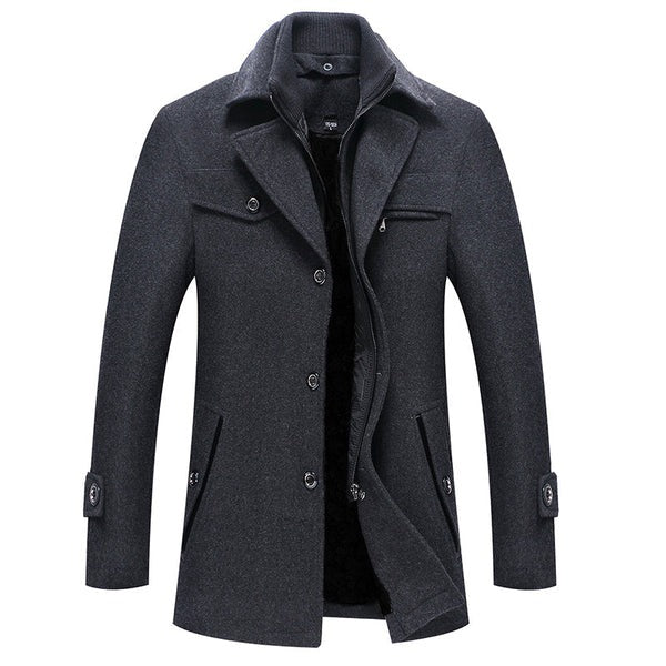 Manteau homme – Coupe ajustée – Laine – Col montant – Fermeture zippée et boutons