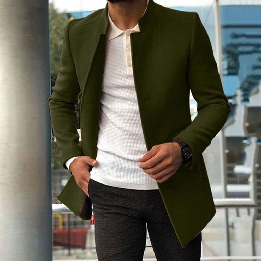 Manteau homme – Coupe slim – Laine – Col mao – Longueur mi-hanche – Style habillé