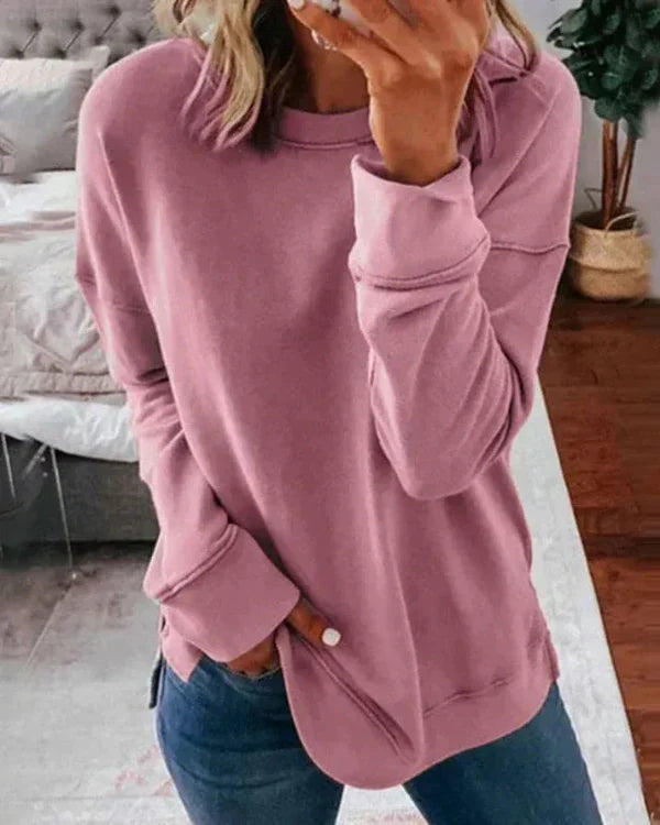 Sweatshirt femme – Coupe ample – Coton doux – Col rond confortable – Manches longues