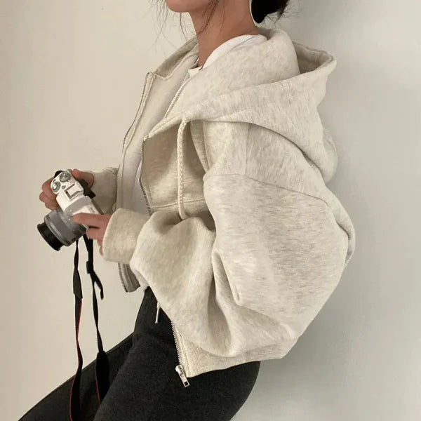 Sweat à capuche femme – Coupe oversize – Polaire douce – Zippé – Poche kangourou