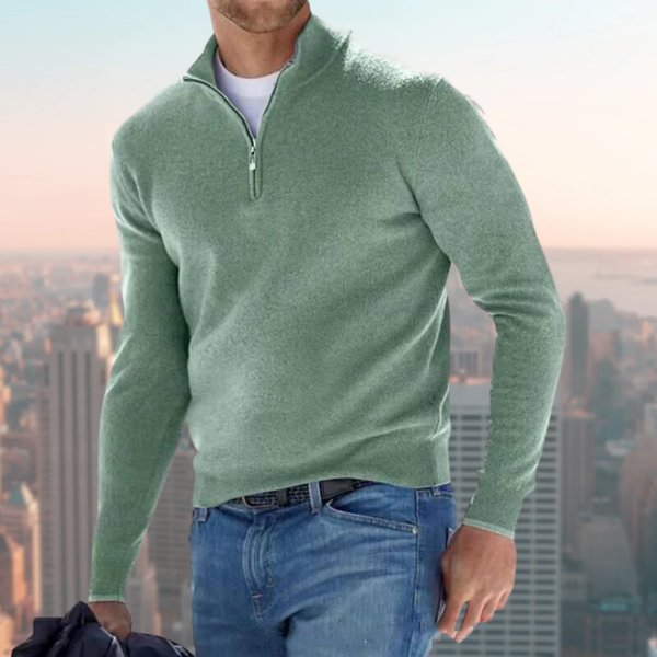 Sweatshirt homme – Coupe droite – Coton doux – Col montant zippé – Style casual