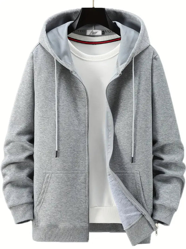 Sweat à capuche zippé homme – Coupe décontractée – Coton – Poches avant – Style casual