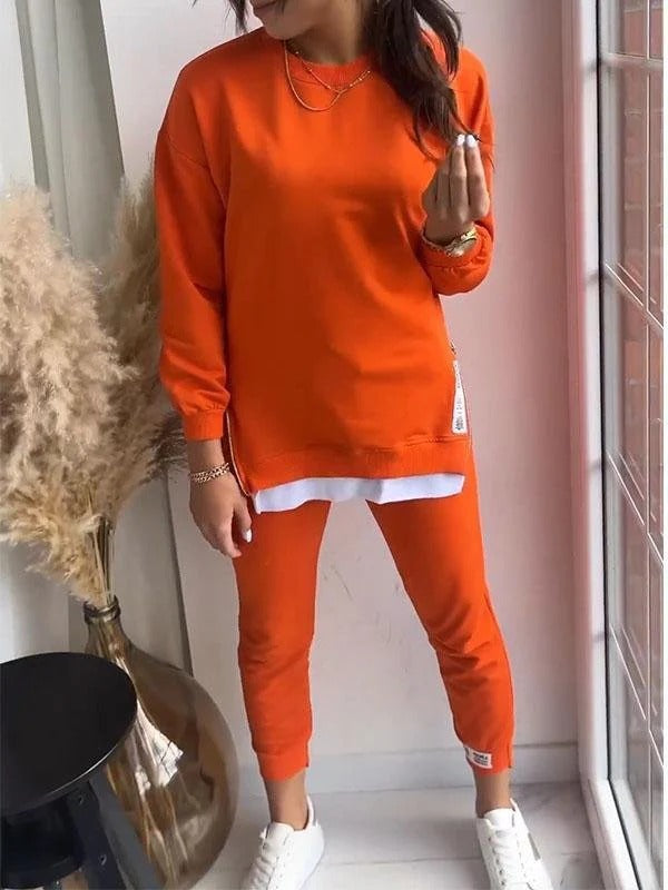 Ensemble féminin de détente – Sweat oversize col rond et jogger fuselé – Mélange coton respirant