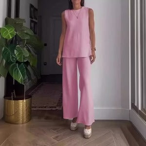 Ensemble Femme Blouse Sans Manches et Pantalon Palazzo – Coupe Ample – Coton Doux