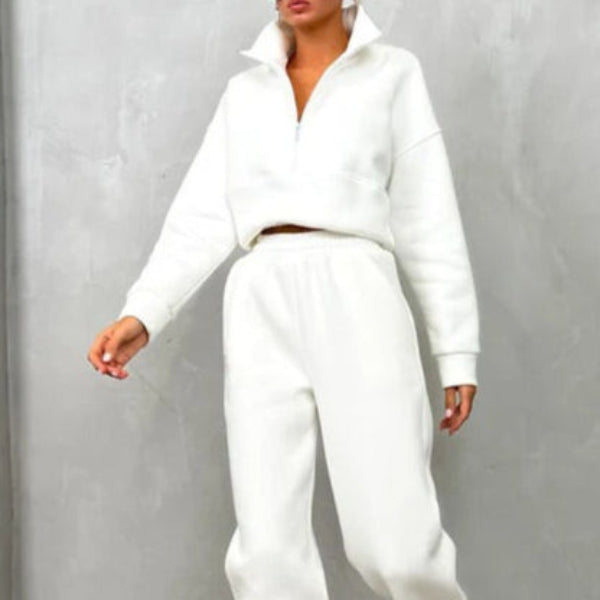 Ensemble de survêtement femme – Coupe décontractée – Col zippé – Coton doux