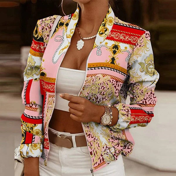 Veste femme – Coupe décontractée – Imprimé baroque animalier – Fermeture zippée
