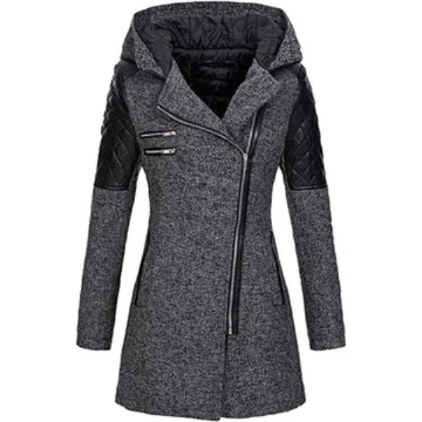 Veste femme – Coupe cintrée – Manches matelassées – Zip asymétrique – Capuche