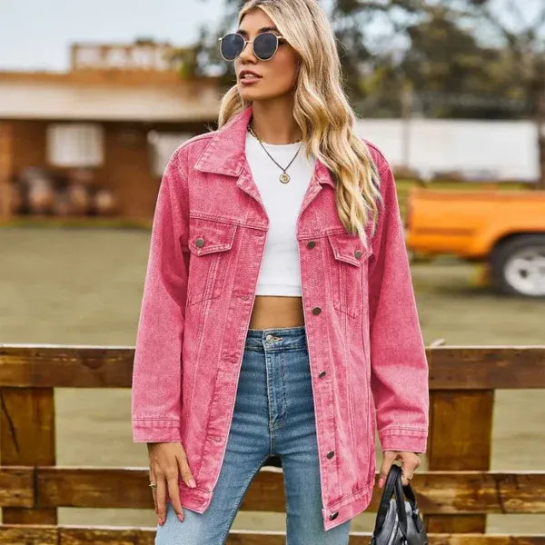 Veste en jean femme – Coupe oversize – Capuche – Boutonnage classique – Style décontracté