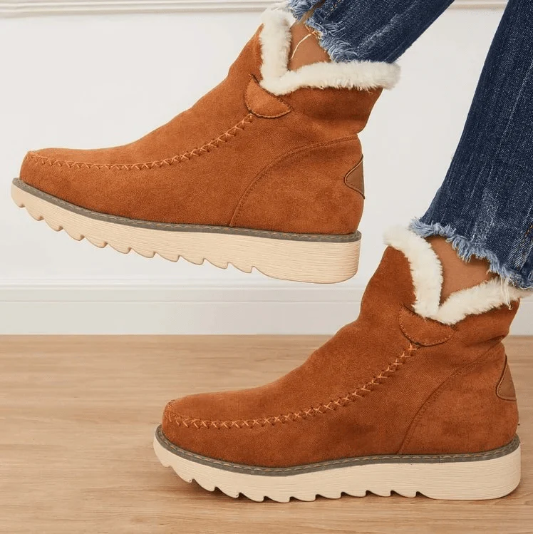 Bottes mi-mollet femme – effet suédé – doublure fourrure – semelle antidérapante
