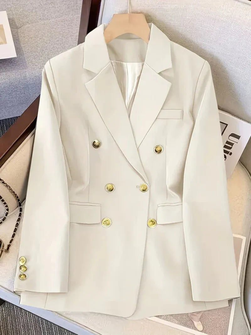 Femme Blazer - Tissu Tissé - Coupe Ajustée - Col Châle - Boutons Dorés