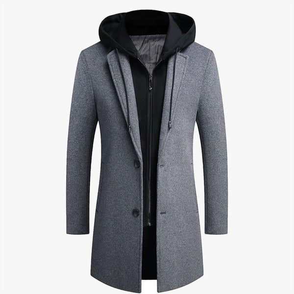 Manteau homme – Coupe ajustée – Laine – Capuche amovible – Fermeture zippée discrète