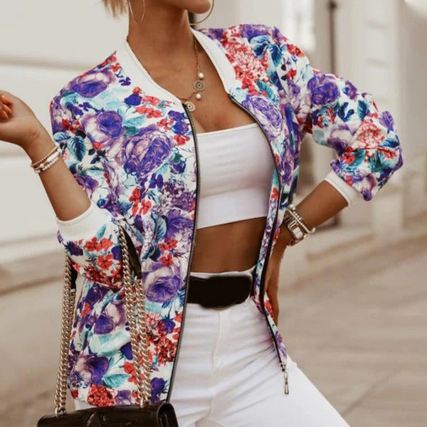 Veste femme – Coupe décontractée – Imprimé baroque animalier – Fermeture zippée