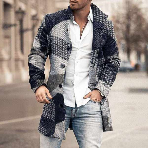 Manteau mi-long homme – Coupe ajustée – Laine – Col à revers – Boutonnage visible
