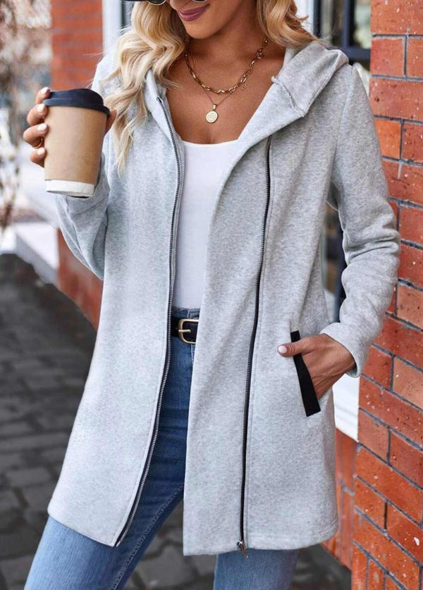 Veste à capuche femme – Coupe décontractée – Doublée polaire – Zip latéral moderne