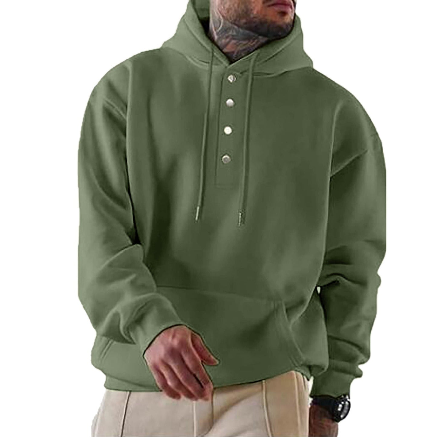 Sweat à capuche homme – Fleece doux – Coupe ample – Patte à boutons pression