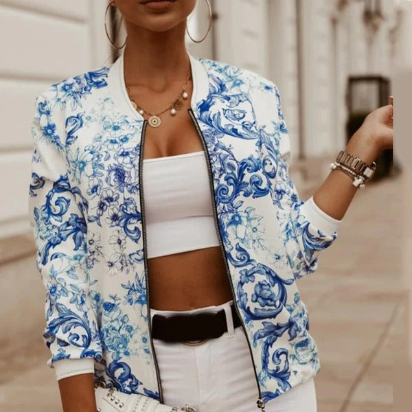 Veste femme – Coupe décontractée – Imprimé baroque animalier – Fermeture zippée