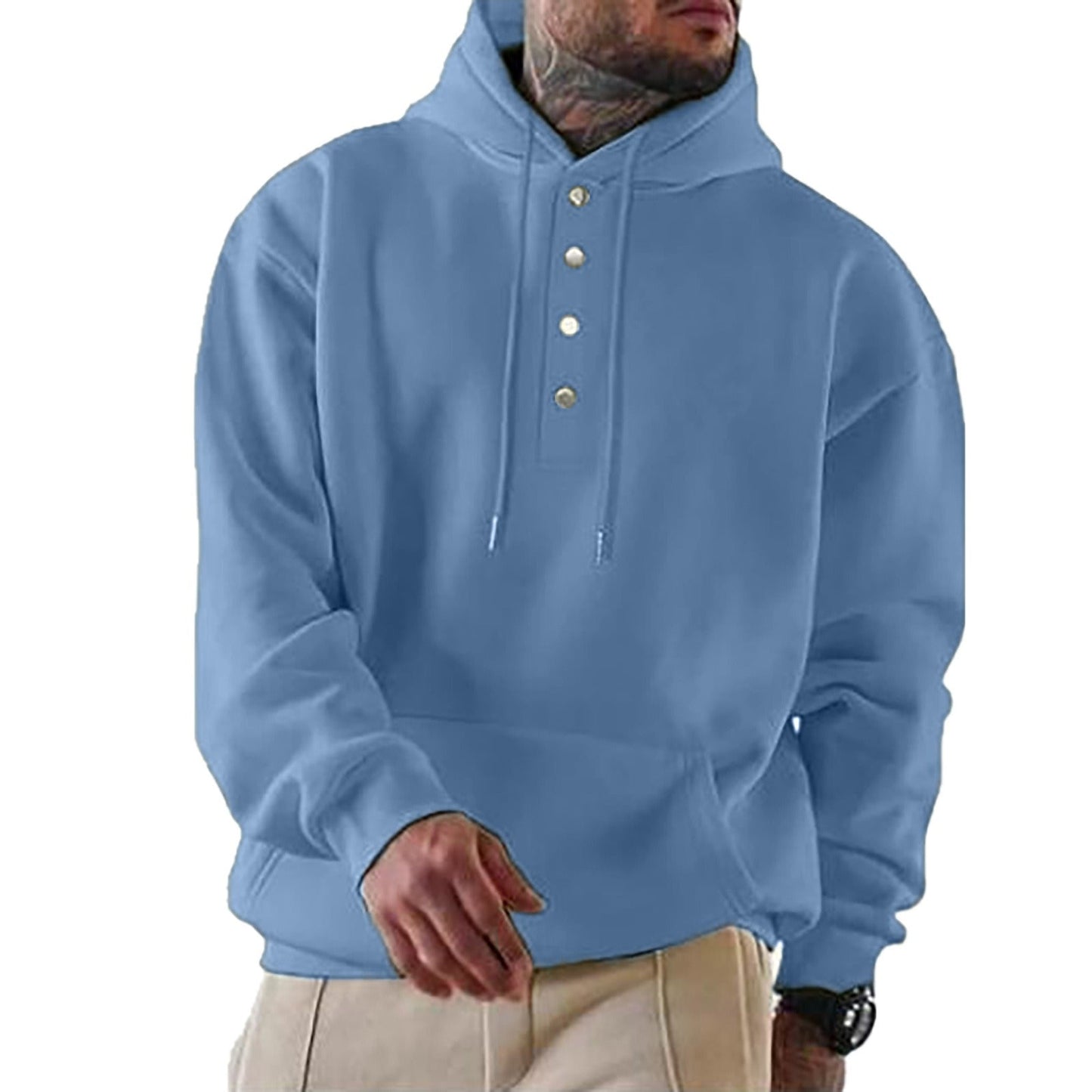 Sweat à capuche homme – Fleece doux – Coupe ample – Patte à boutons pression