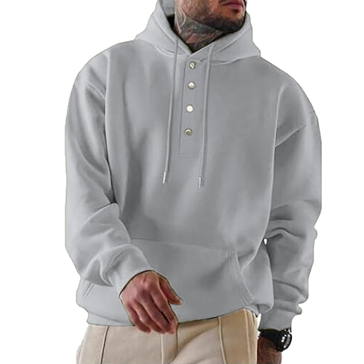 Sweat à capuche homme – Fleece doux – Coupe ample – Patte à boutons pression