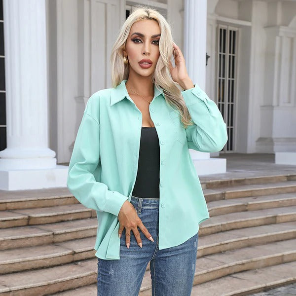 Blouse femme – Coupe décontractée – Tissu respirant doux – Manches longues boutonnées