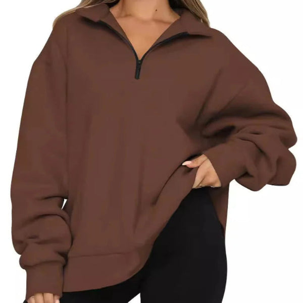 Sweatshirt femme oversize – Coton doux – Col montant zippé – Coupe décontractée