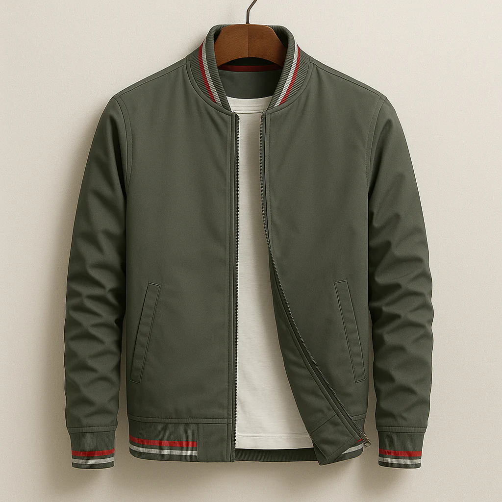Blouson homme bomber – Coupe régulière – Matière légère – Finition côtelée zippée
